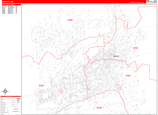 Santa Fe Zip Code Wall Map